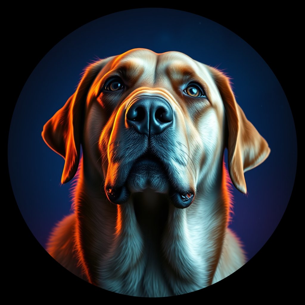 Cosmic medallion portrait of 784_380G_1454, a Labrador Retriever