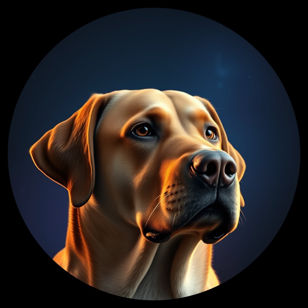 Cosmic medallion portrait of 785_380G_1470, a Labrador Retriever