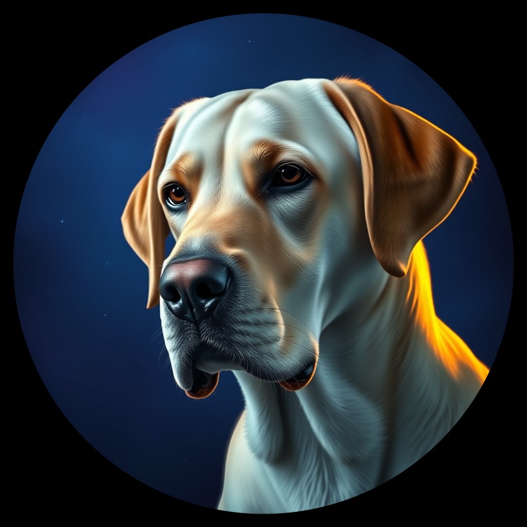 Cosmic medallion portrait of 790_380G_1525, a Labrador Retriever