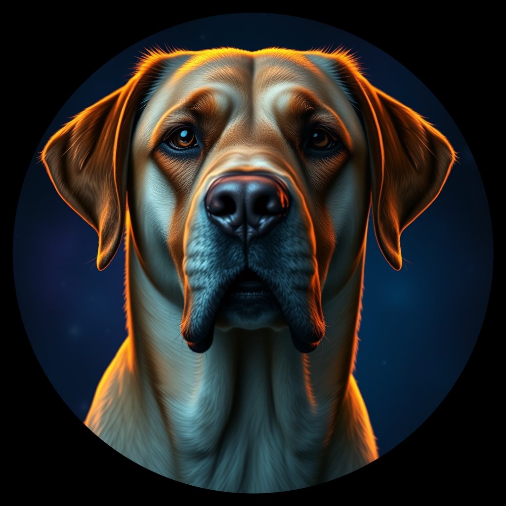 Cosmic medallion portrait of 791_380G_1534, a Labrador Retriever
