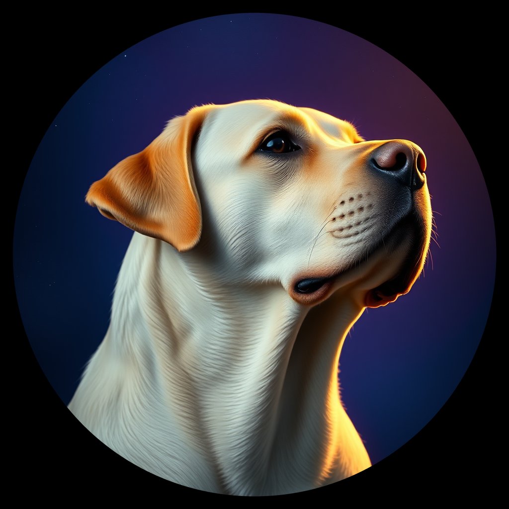 Cosmic medallion portrait of 796_380G_1456, a Labrador Retriever