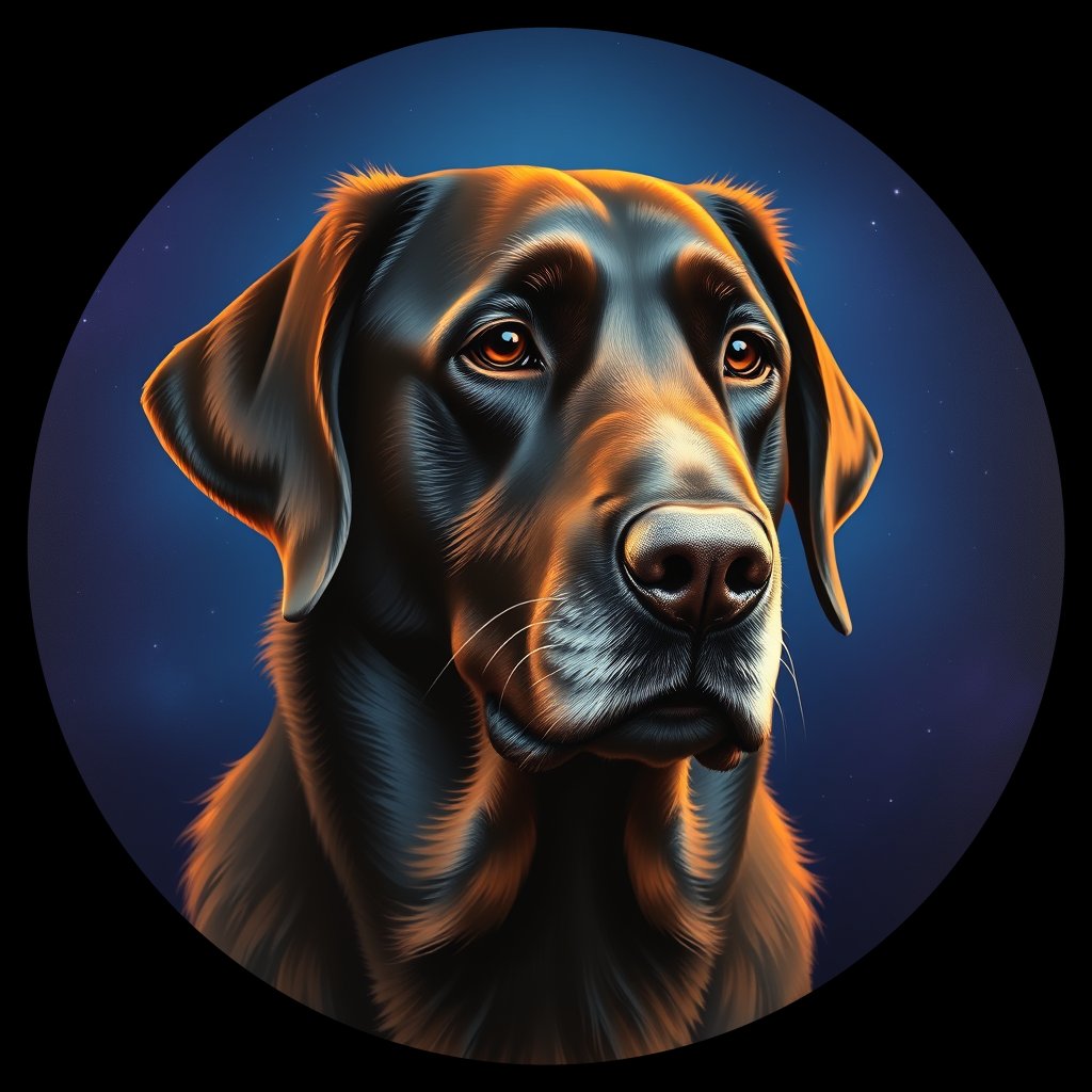 Cosmic medallion portrait of 797_380G_1473, a Labrador Retriever