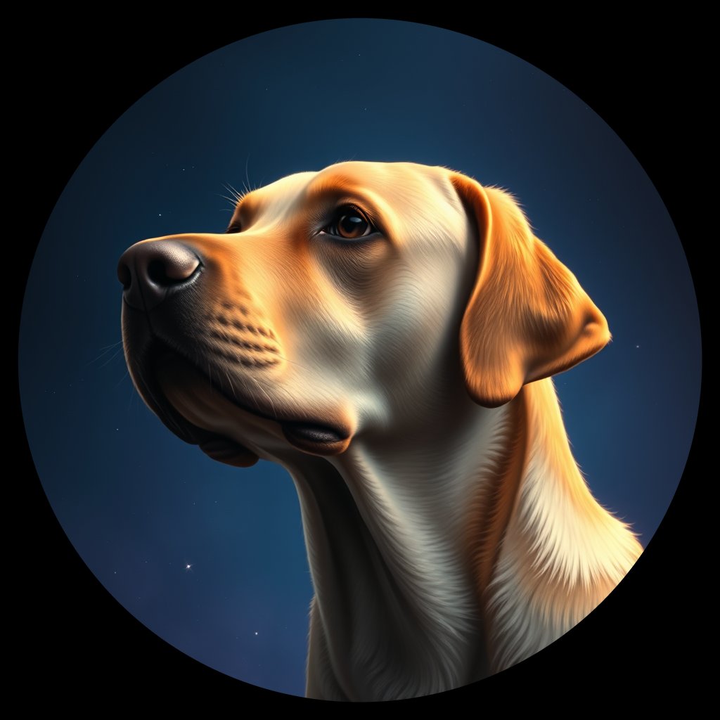 Cosmic medallion portrait of 798_380G_1482, a Labrador Retriever