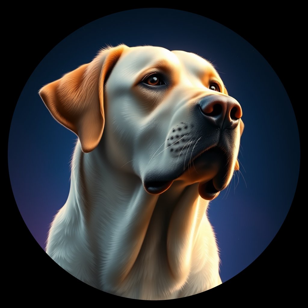 Cosmic medallion portrait of 7_G0380_0016, a Labrador Retriever