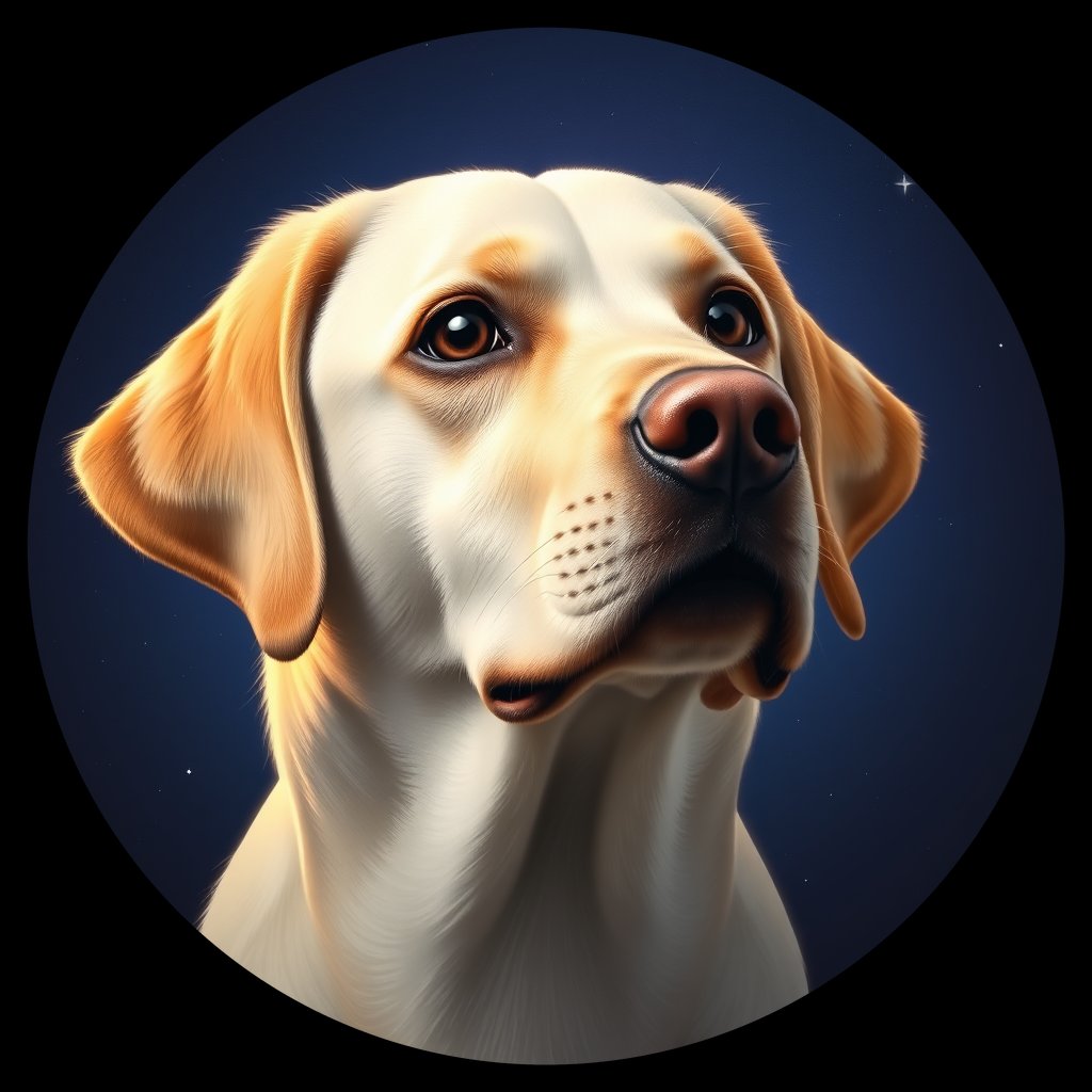 Cosmic medallion portrait of 801_380G_1516, a Labrador Retriever