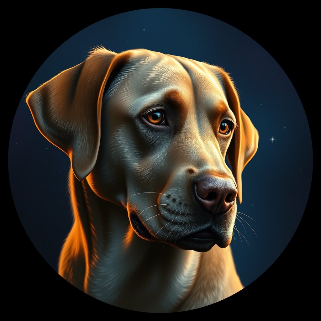 Cosmic medallion portrait of 802_380G_1526, a Labrador Retriever