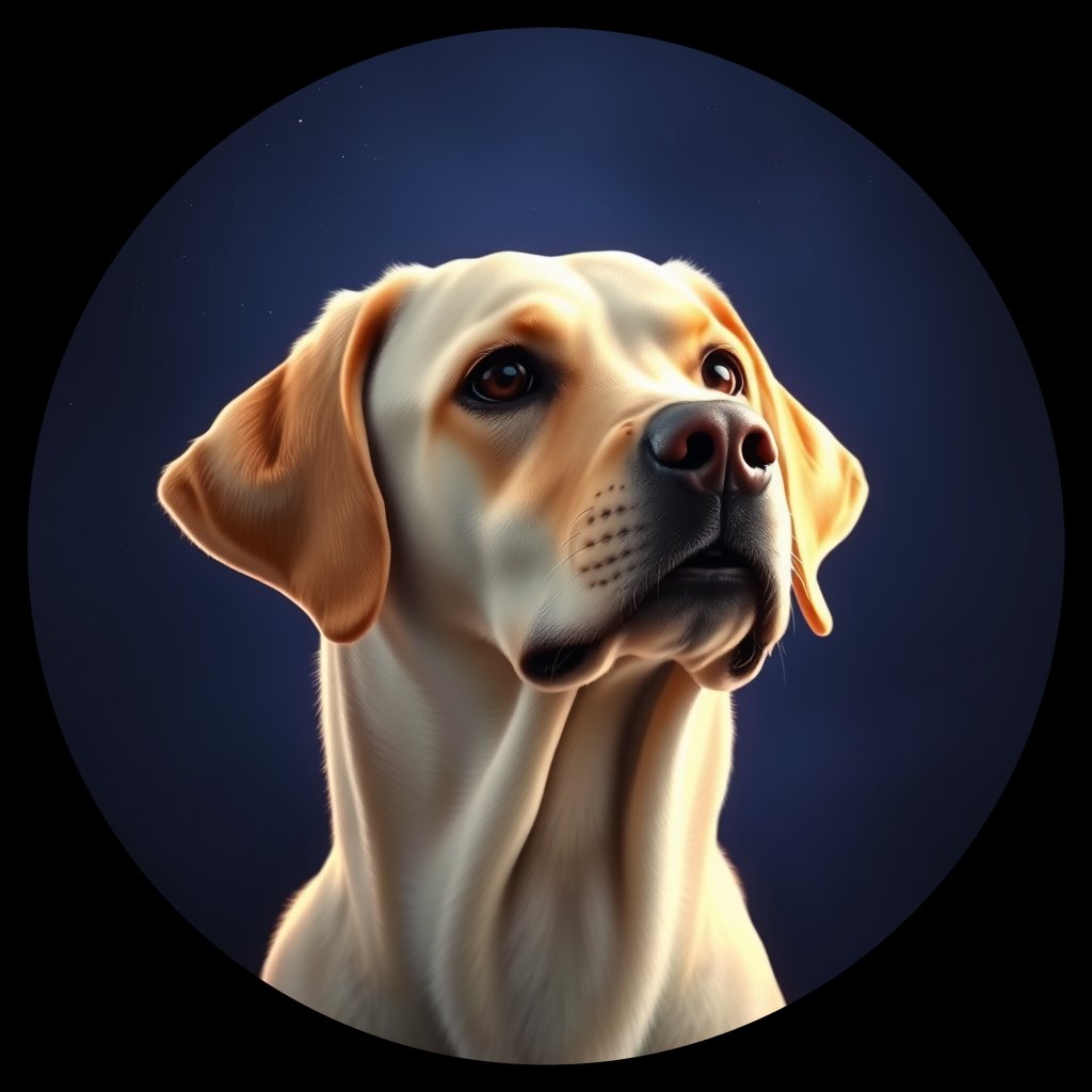 Cosmic medallion portrait of 803_380G_1538, a Labrador Retriever