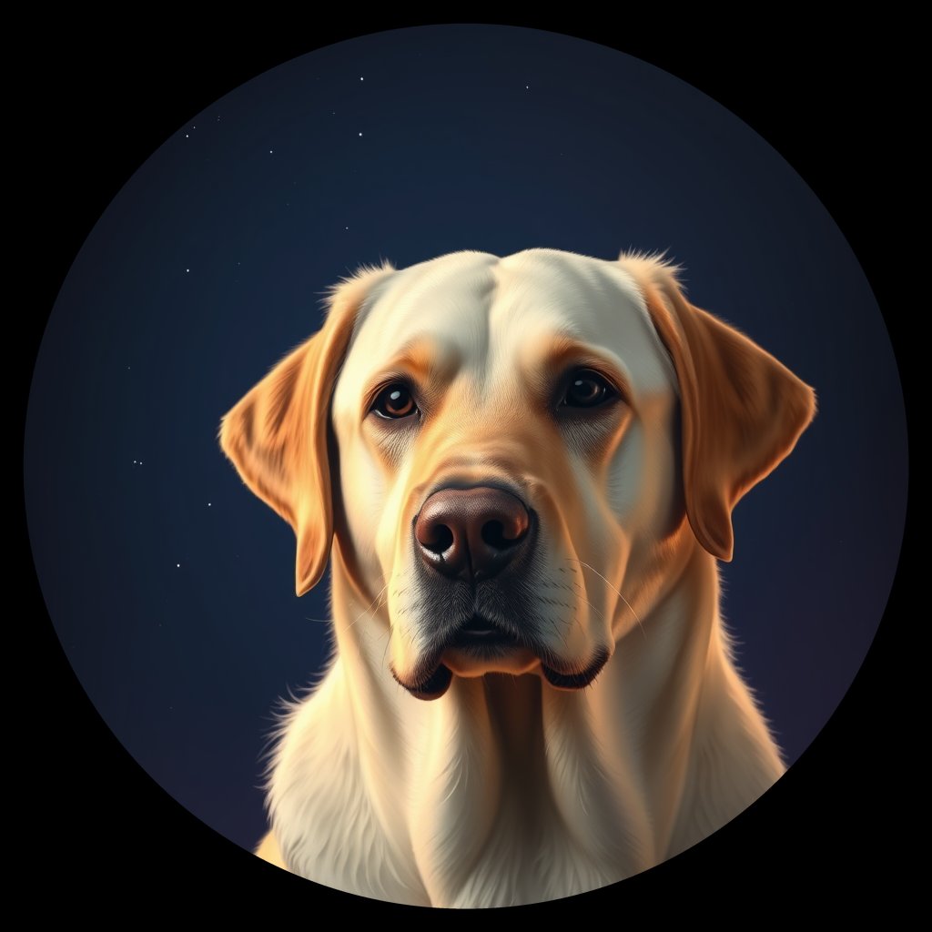 Cosmic medallion portrait of 804_380G_1546, a Labrador Retriever