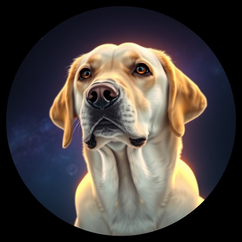 Cosmic medallion portrait of 806_380G_1406, a Labrador Retriever