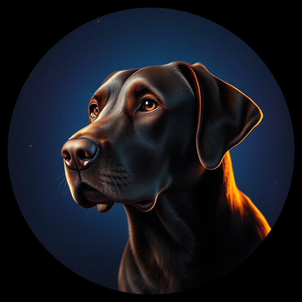 Cosmic medallion portrait of 808_380G_1457, a Labrador Retriever