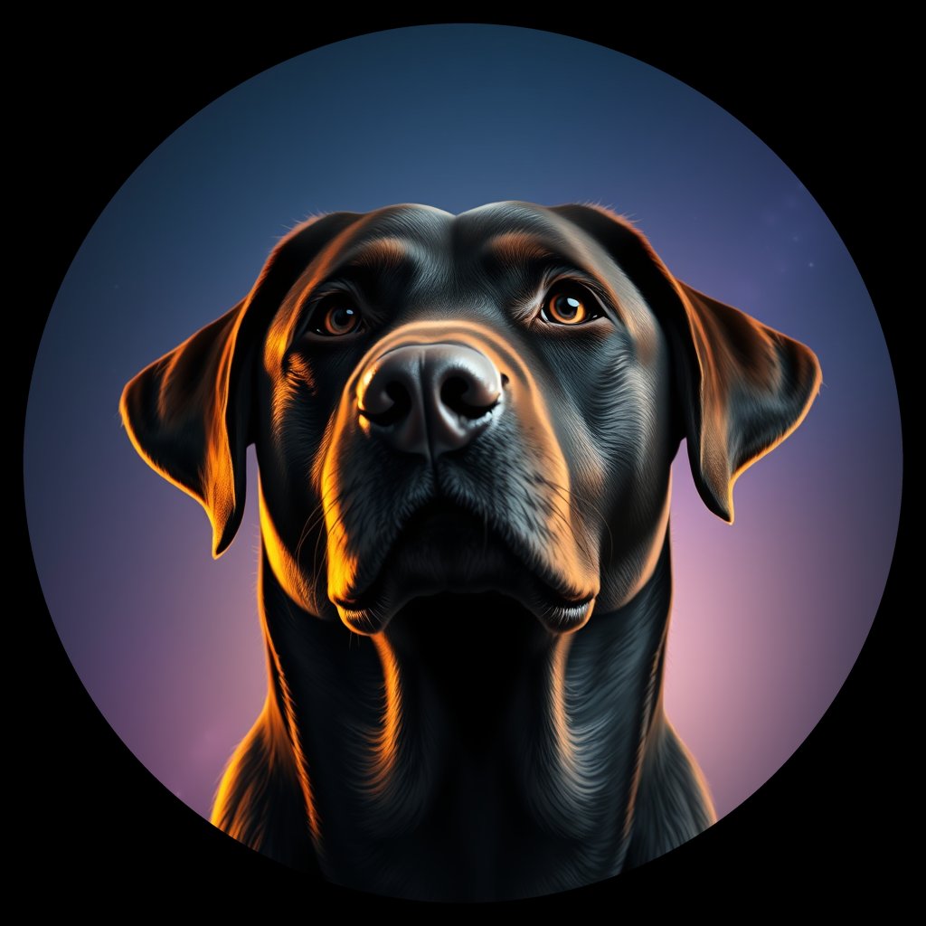 Cosmic medallion portrait of 809_380G_1474, a Labrador Retriever