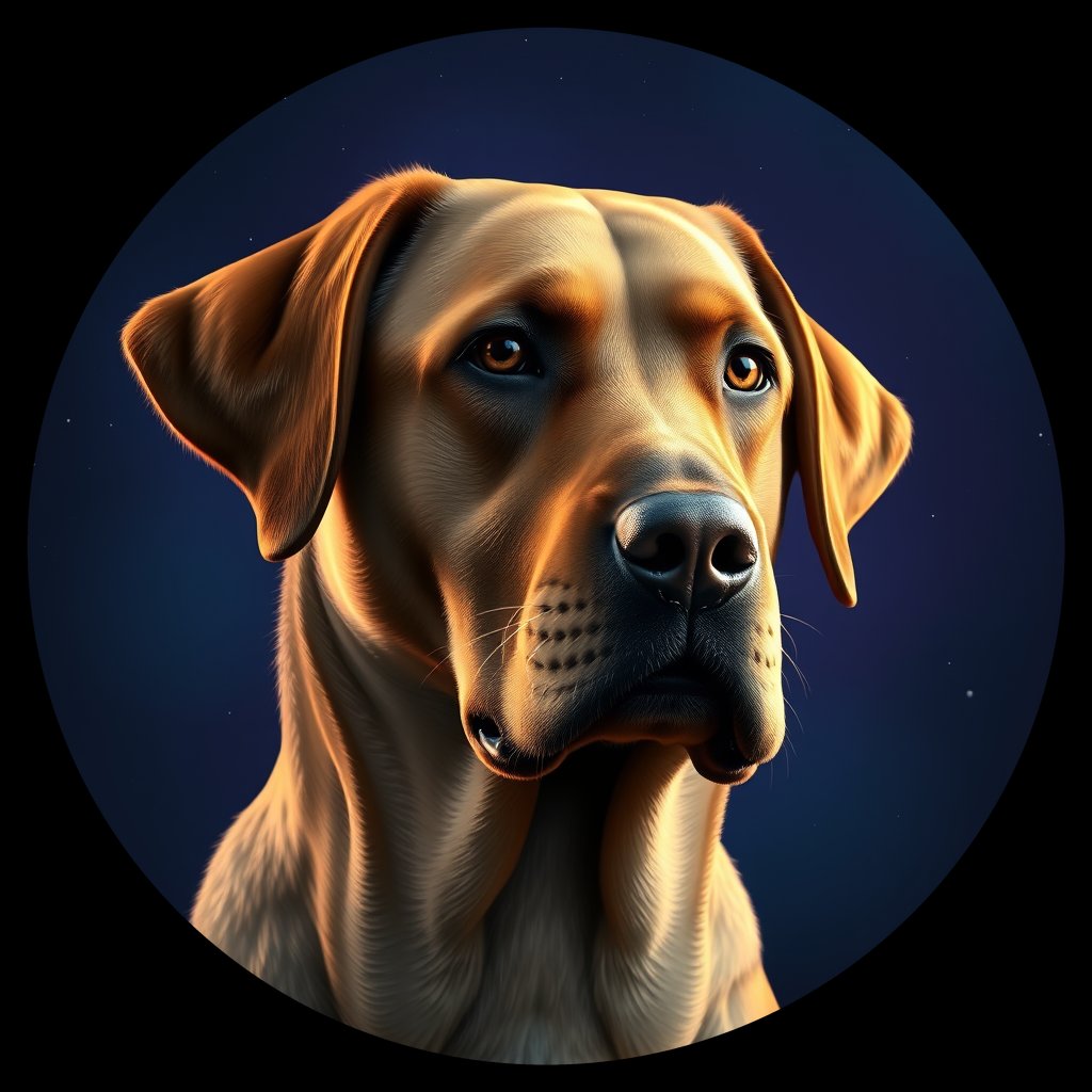 Cosmic medallion portrait of 810_380G_1485, a Labrador Retriever