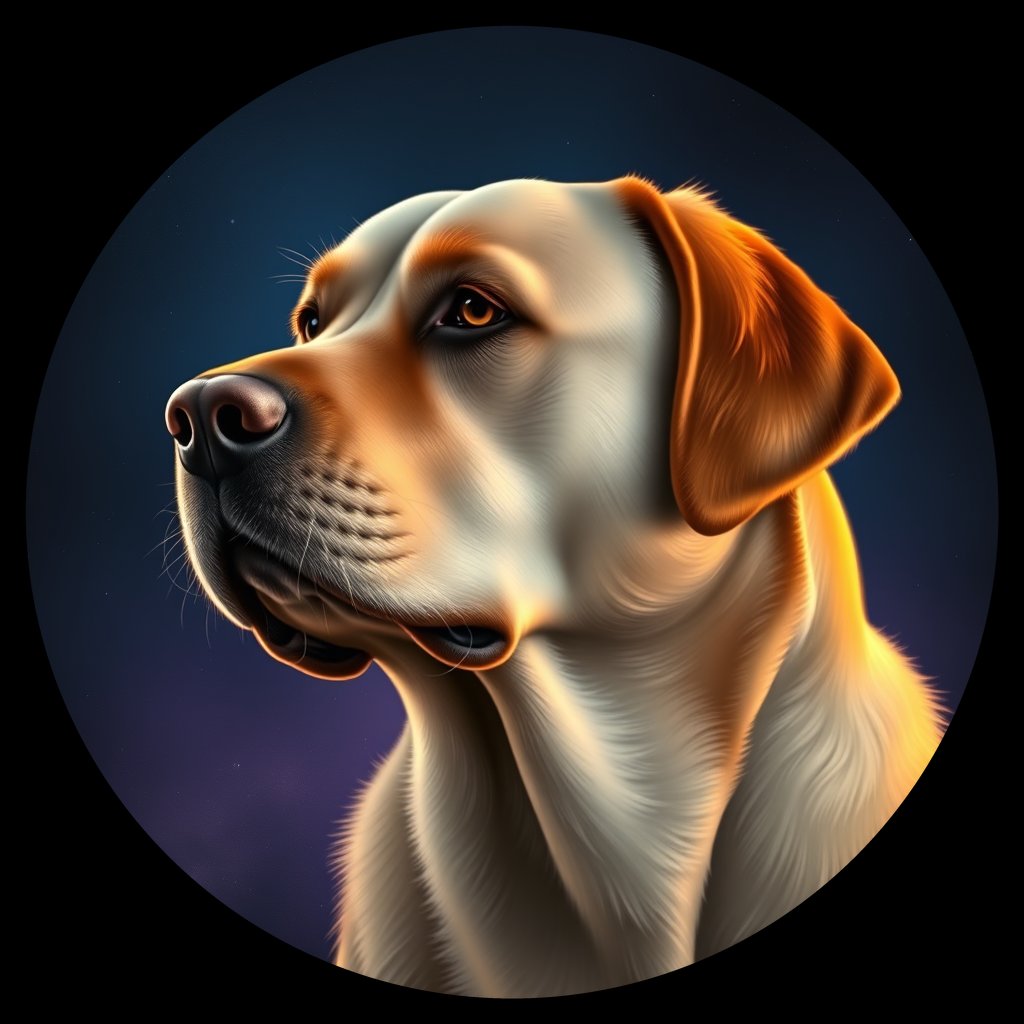 Cosmic medallion portrait of 811_380G_1495, a Labrador Retriever