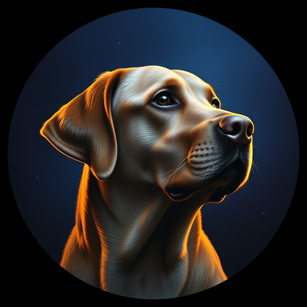 Cosmic medallion portrait of 813_380G_1518, a Labrador Retriever