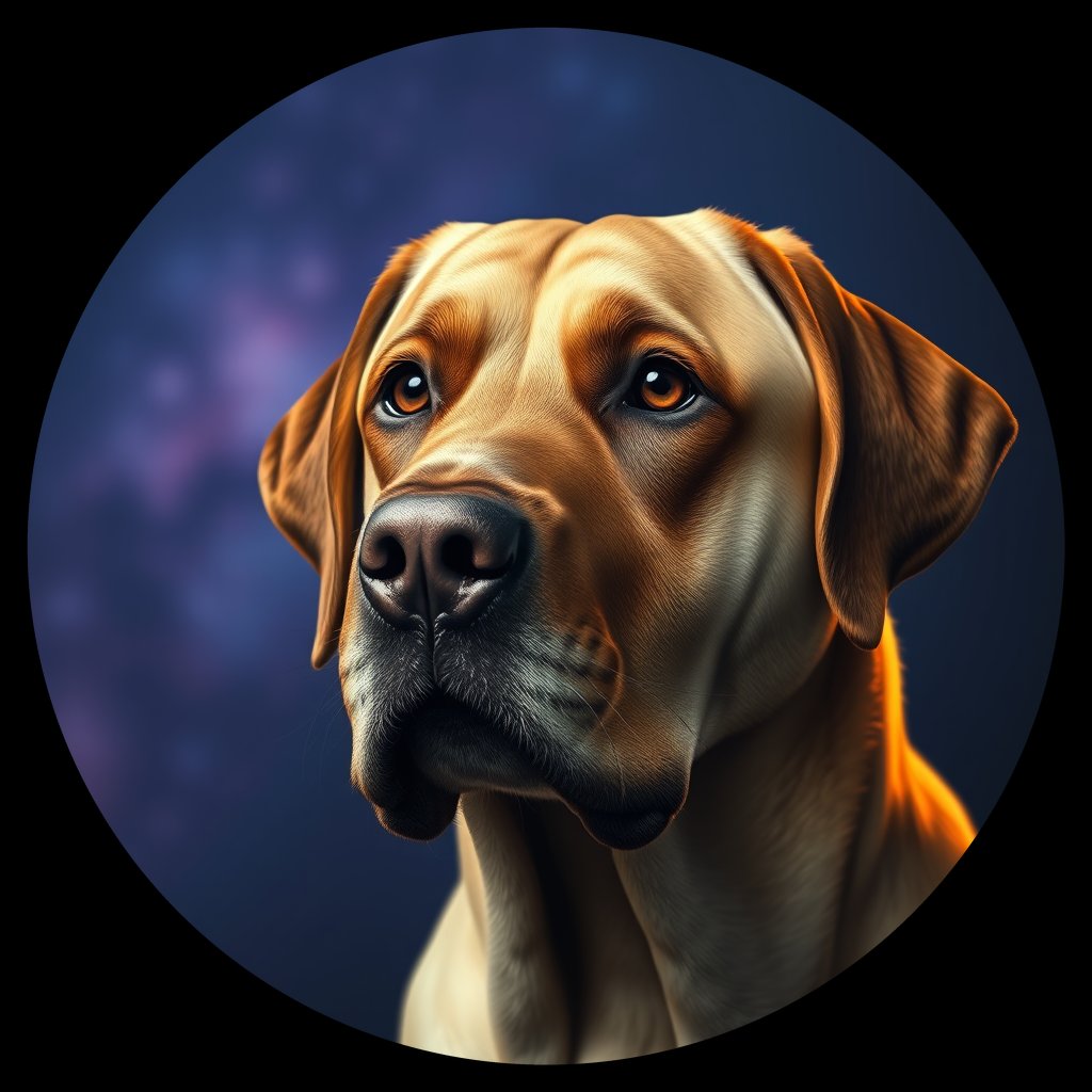 Cosmic medallion portrait of 814_380G_1527, a Labrador Retriever