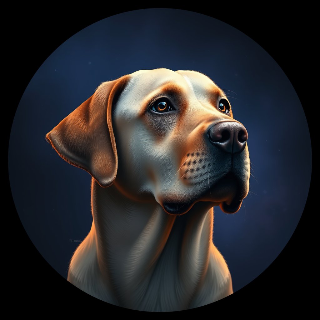 Cosmic medallion portrait of 815_380G_1539, a Labrador Retriever