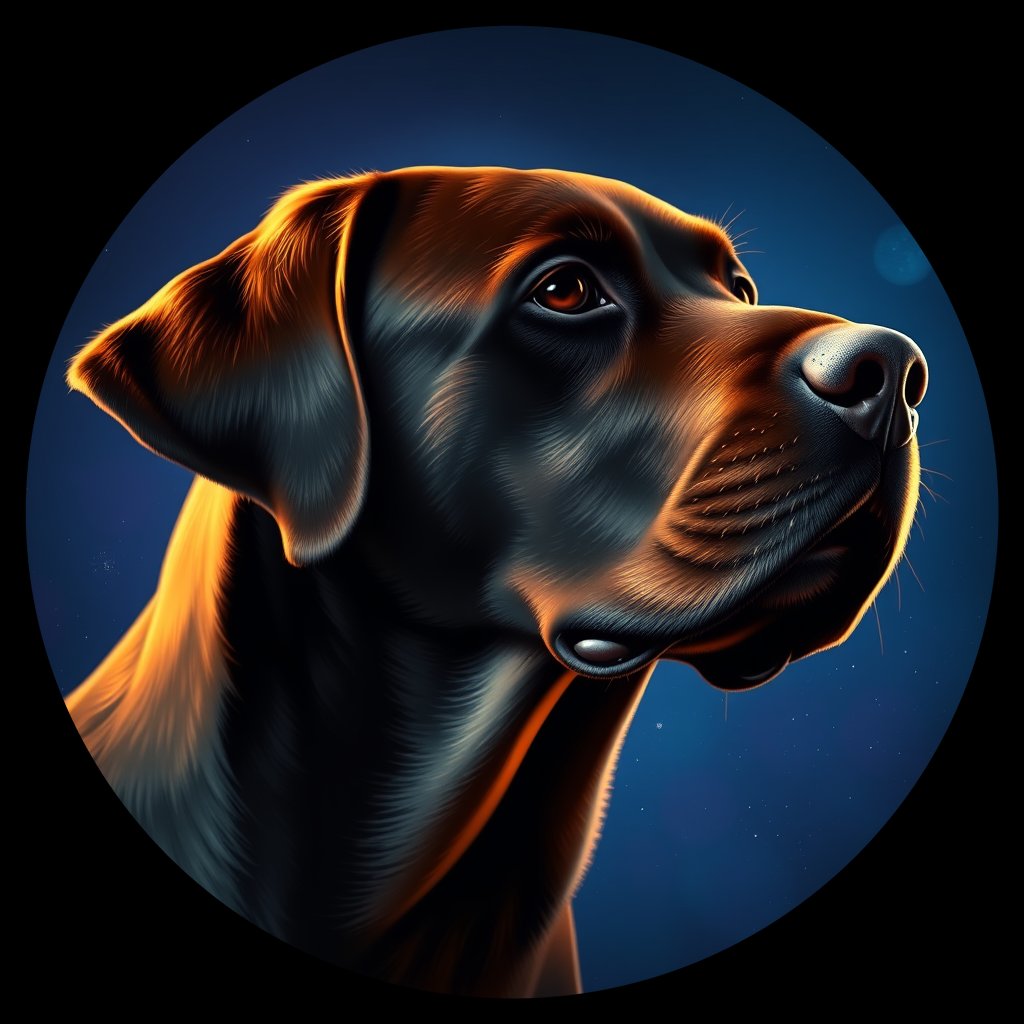 Cosmic medallion portrait of 816_380G_1548, a Labrador Retriever