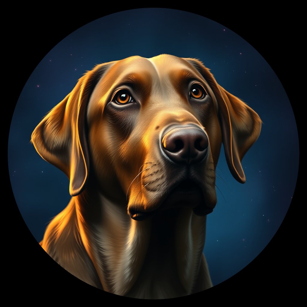 Cosmic medallion portrait of 820_380G_1458, a Labrador Retriever