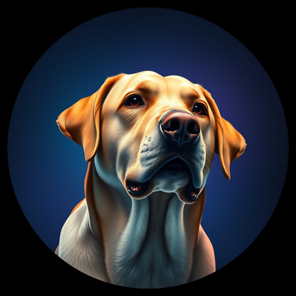 Cosmic medallion portrait of 822_380G_1486, a Labrador Retriever
