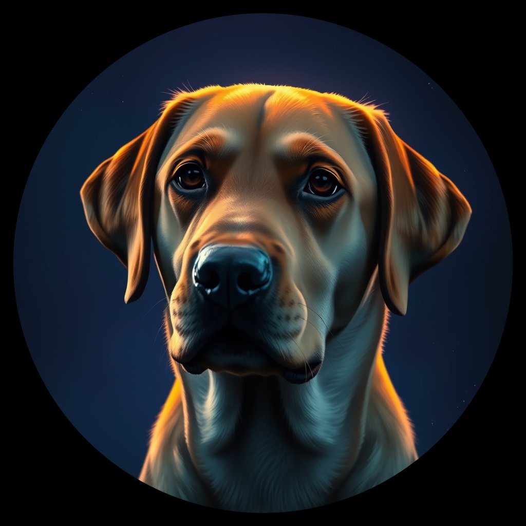 Cosmic medallion portrait of 823_380G_1497, a Labrador Retriever