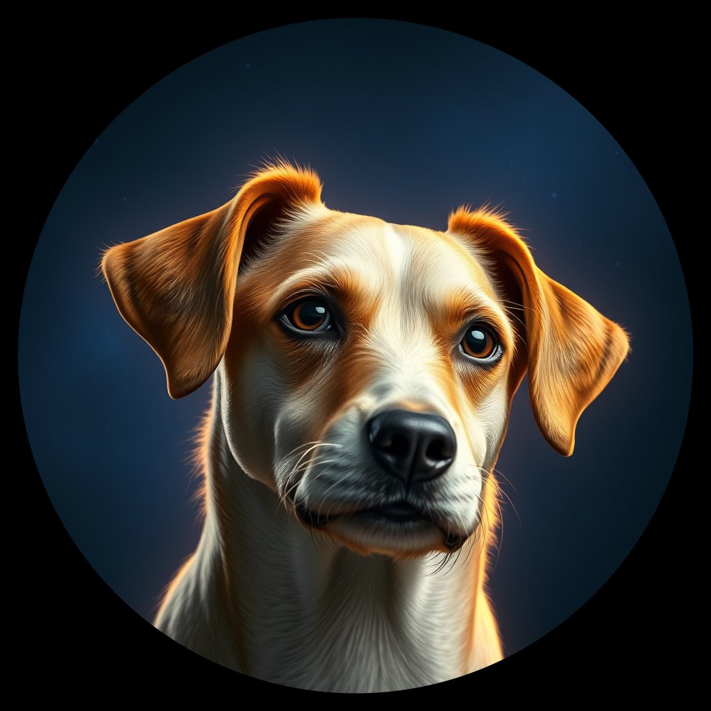 Cosmic medallion portrait of 8279_8279, a Village Dog Us Alaska