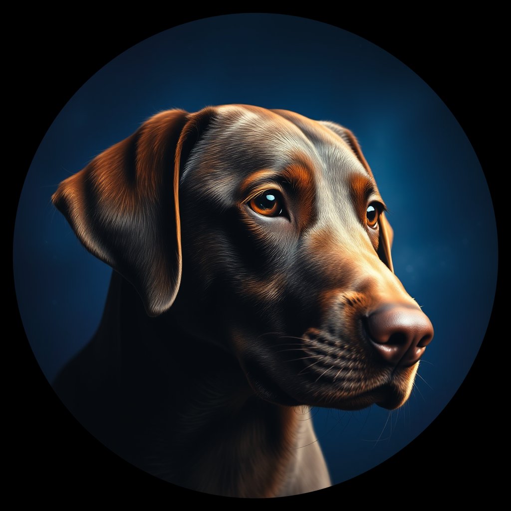 Cosmic medallion portrait of 828_380G_1550, a Labrador Retriever