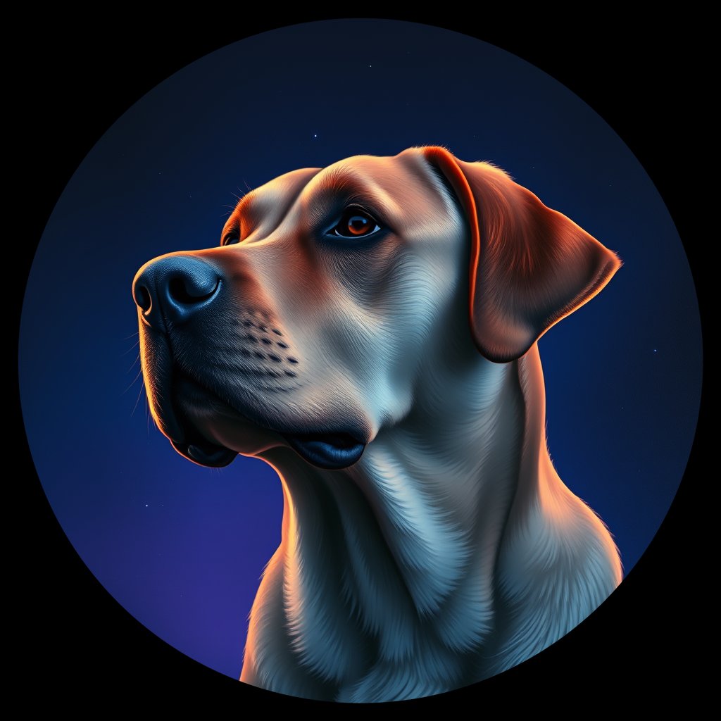 Cosmic medallion portrait of 829_380G_1386, a Labrador Retriever