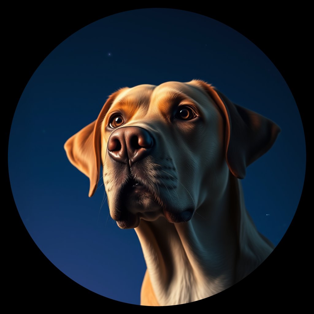 Cosmic medallion portrait of 832_380G_1459, a Labrador Retriever