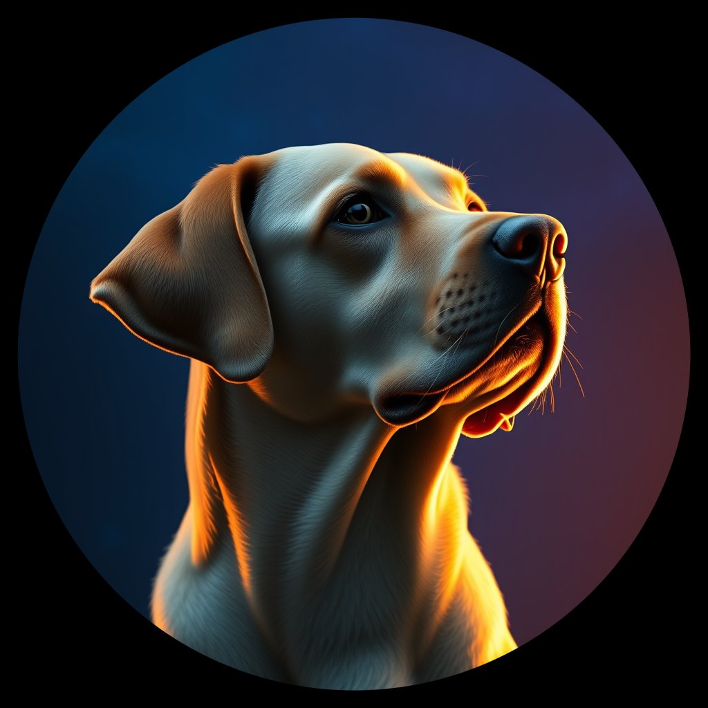 Cosmic medallion portrait of 834_380G_1487, a Labrador Retriever