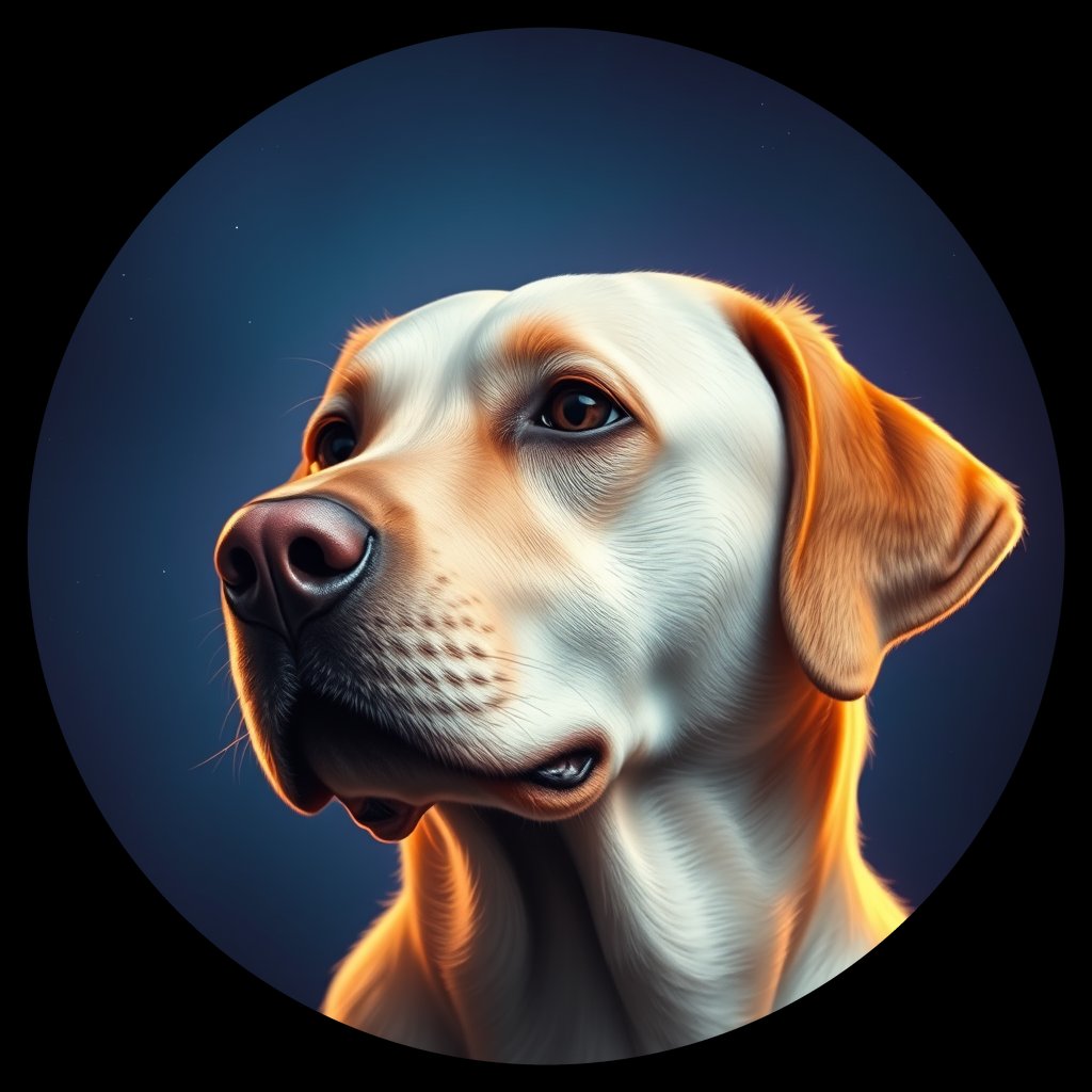 Cosmic medallion portrait of 835_380G_1499, a Labrador Retriever