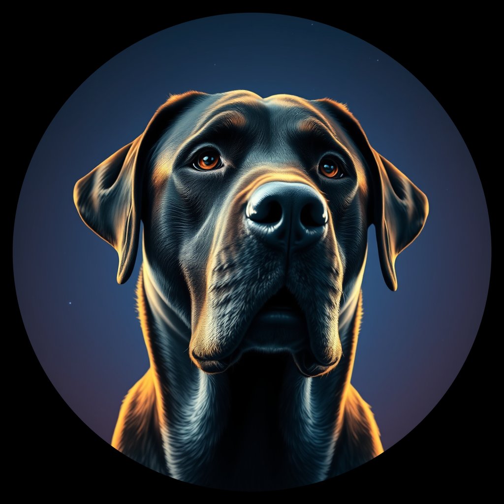 Cosmic medallion portrait of 836_380G_1509, a Labrador Retriever