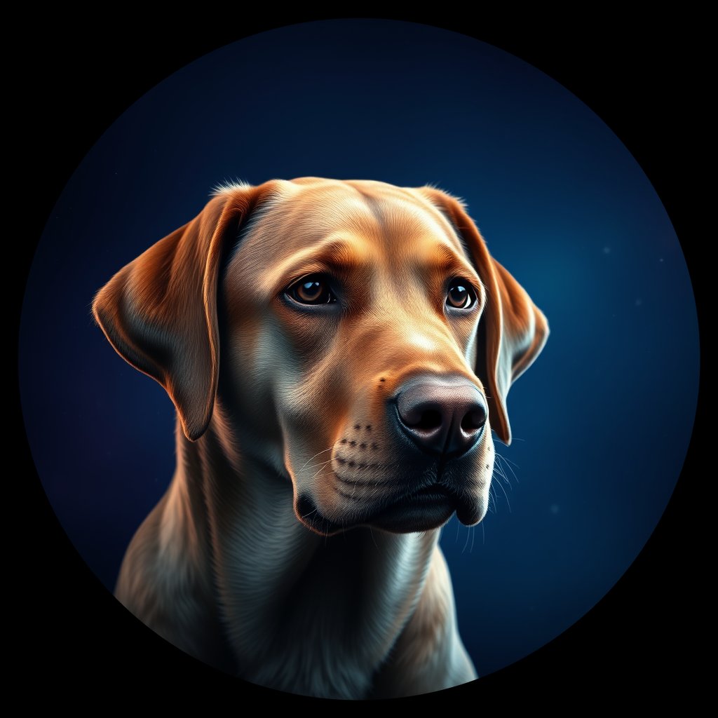 Cosmic medallion portrait of 837_380G_1521, a Labrador Retriever