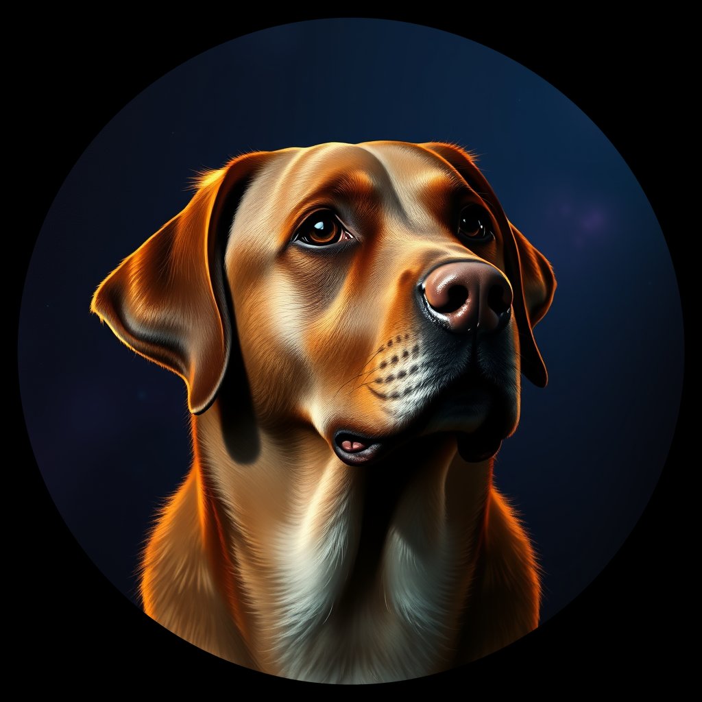 Cosmic medallion portrait of 838_380G_1530, a Labrador Retriever