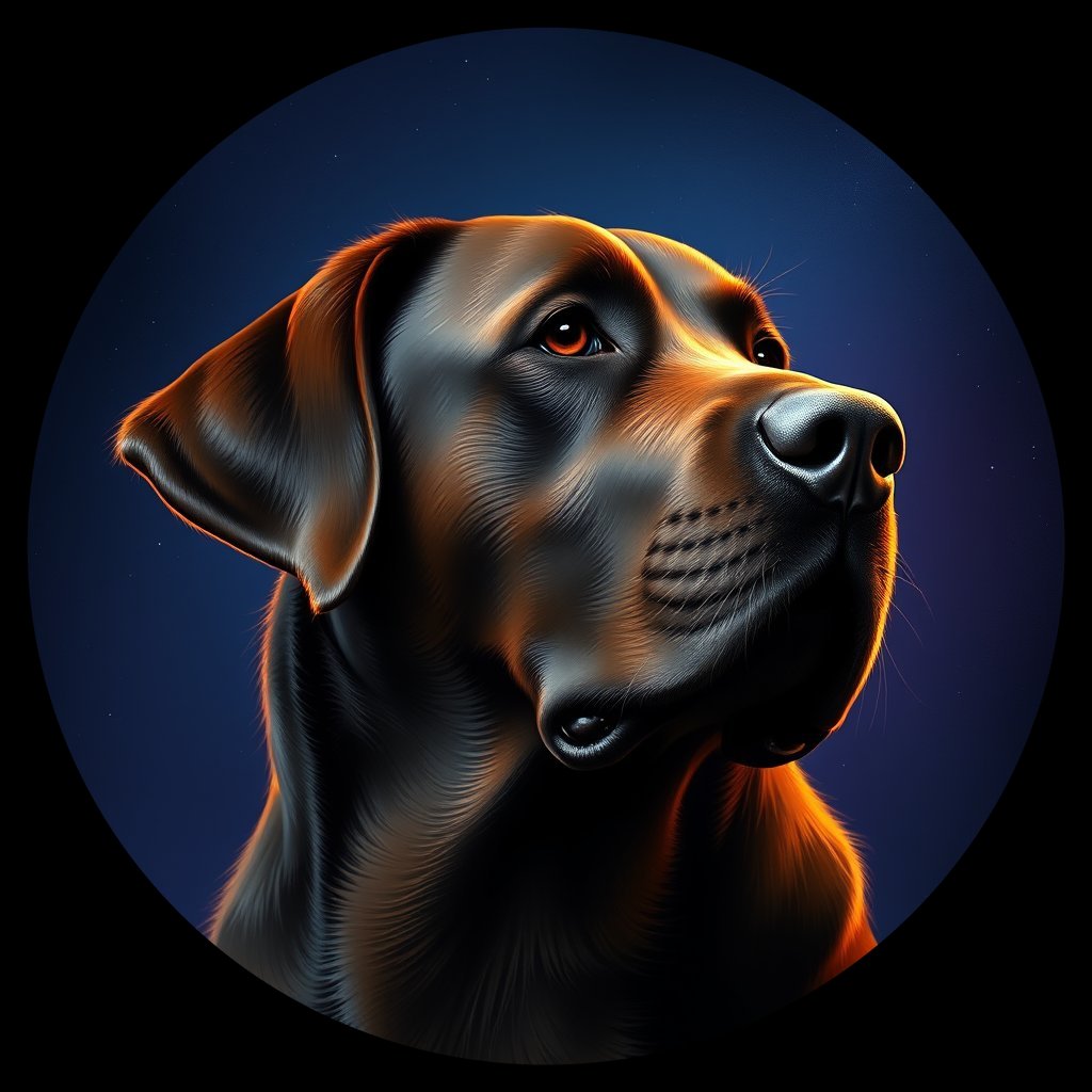 Cosmic medallion portrait of 83_G0380_0243, a Labrador Retriever