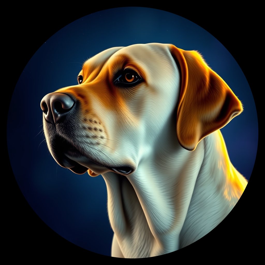 Cosmic medallion portrait of 841_380G_1387, a Labrador Retriever