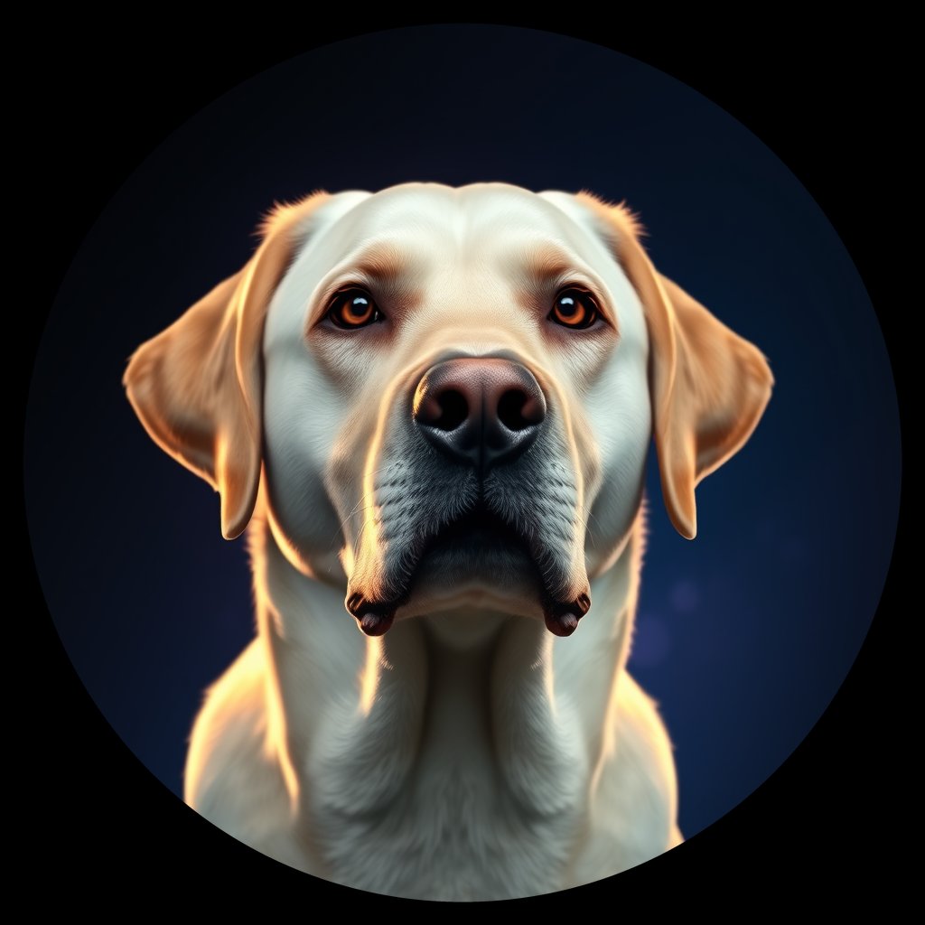 Cosmic medallion portrait of 842_380G_1414, a Labrador Retriever