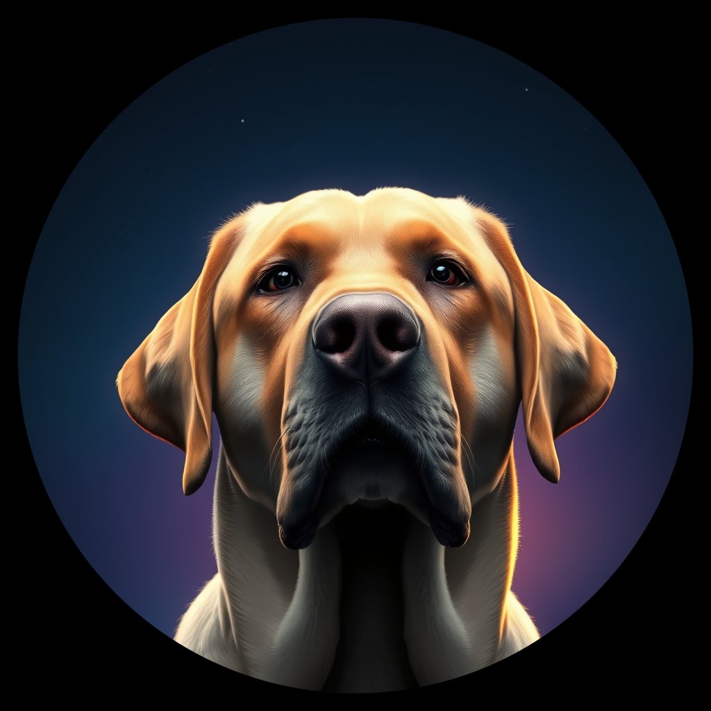 Cosmic medallion portrait of 845_380G_1478, a Labrador Retriever