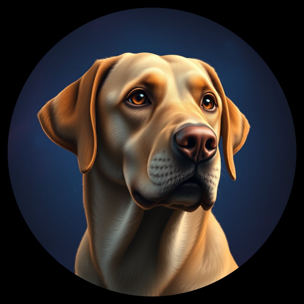 Cosmic medallion portrait of 848_380G_1511, a Labrador Retriever
