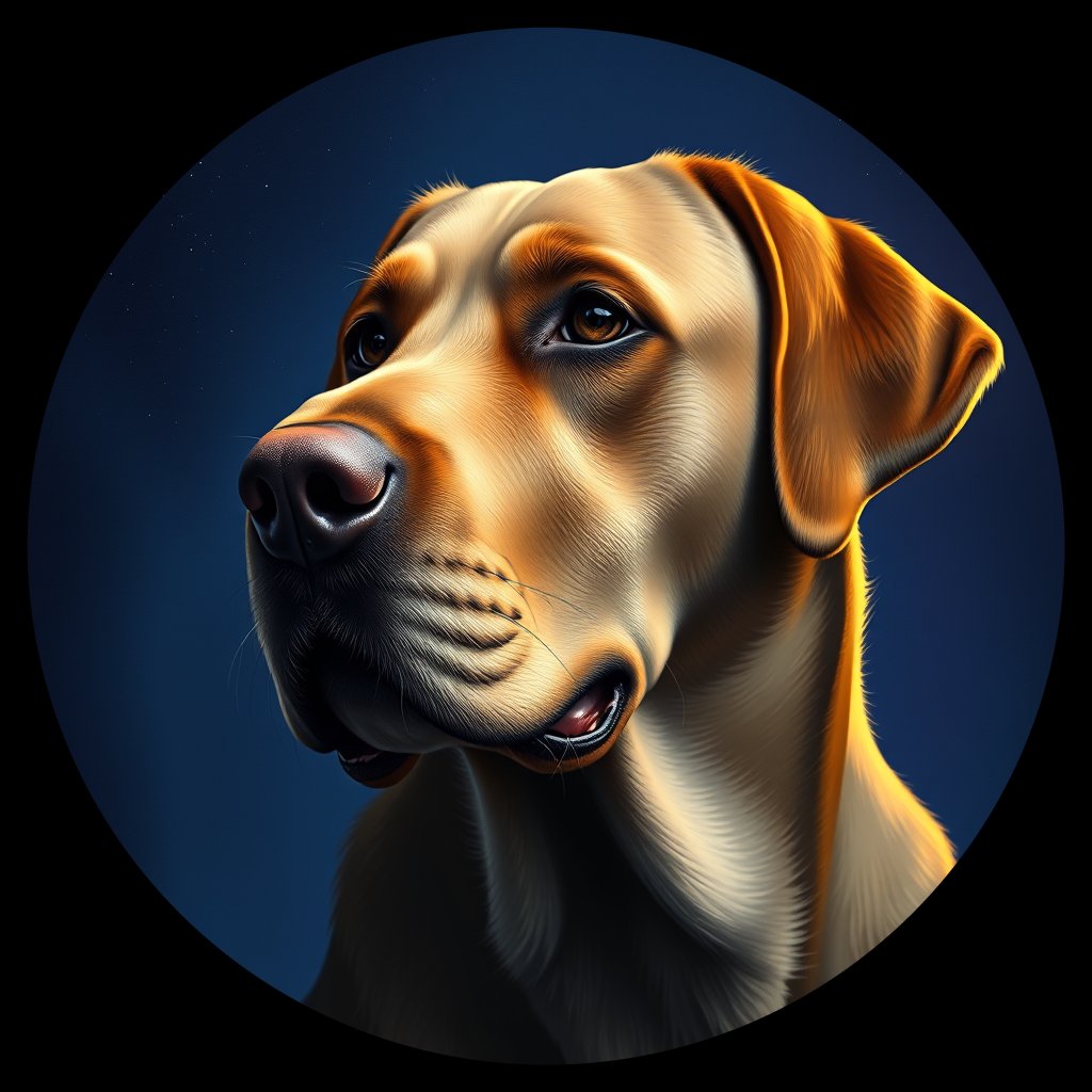 Cosmic medallion portrait of 849_380G_1522, a Labrador Retriever