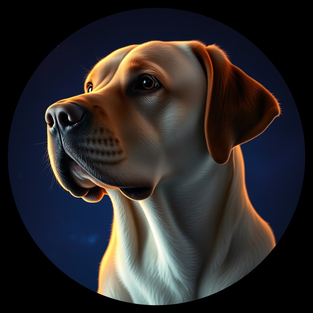 Cosmic medallion portrait of 851_380G_1542, a Labrador Retriever