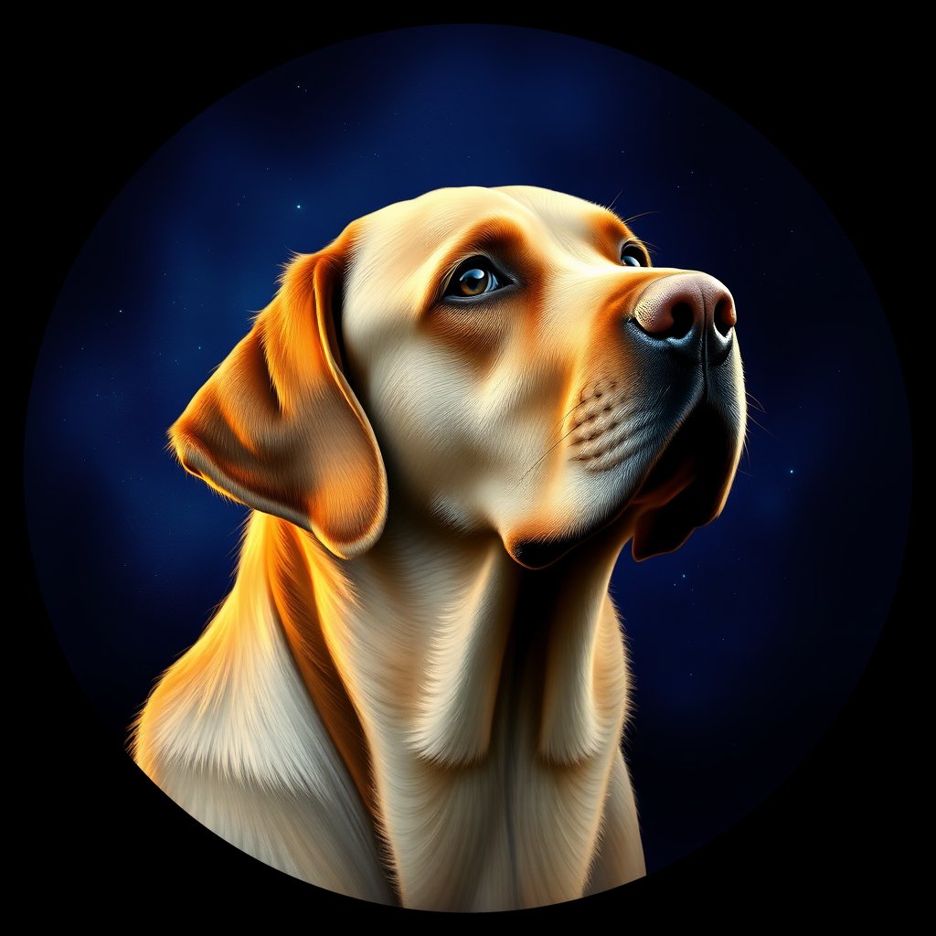 Cosmic medallion portrait of 852_380G_1554, a Labrador Retriever