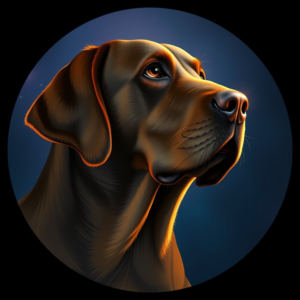 Cosmic medallion portrait of 856_380G_1462, a Labrador Retriever
