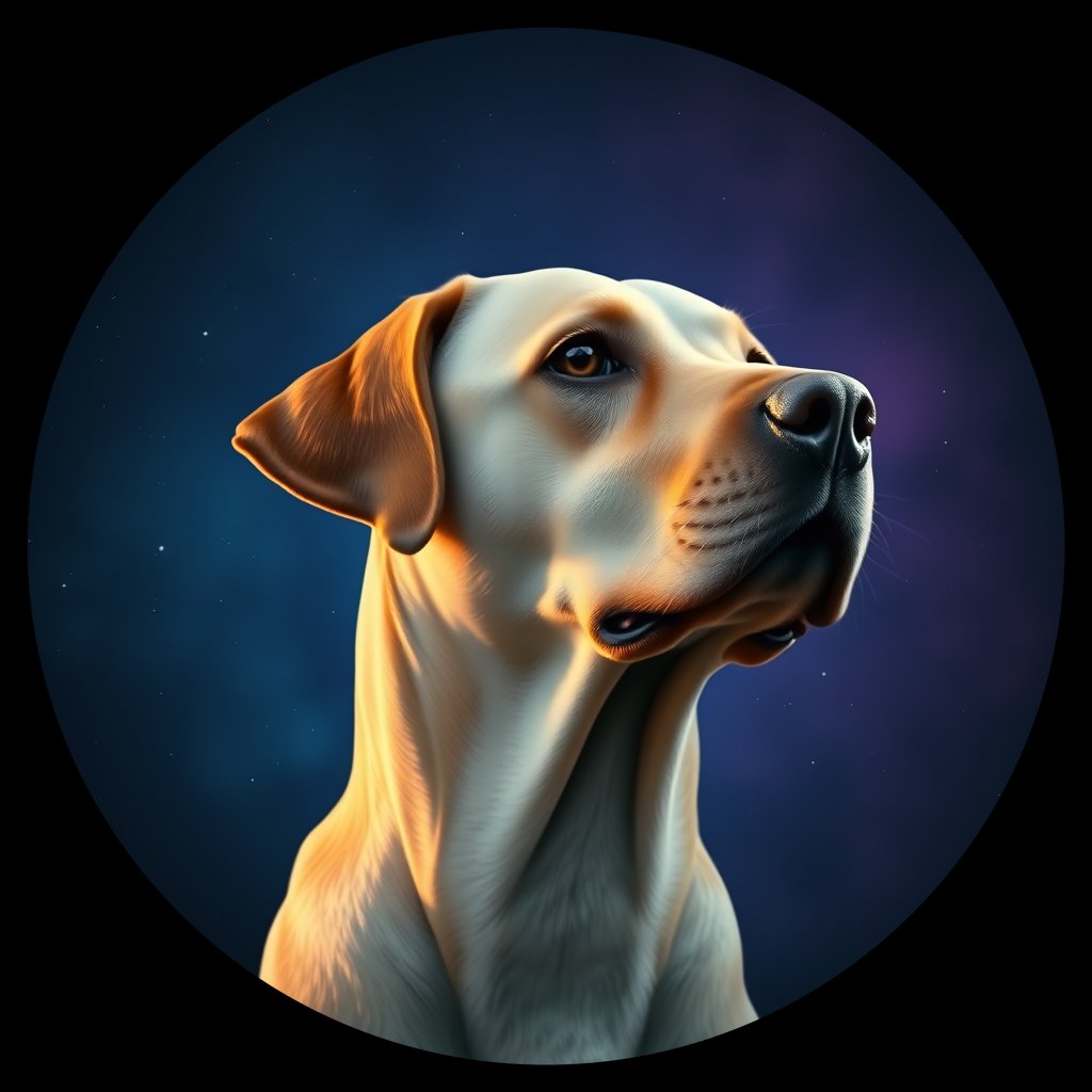 Cosmic medallion portrait of 859_380G_1502, a Labrador Retriever