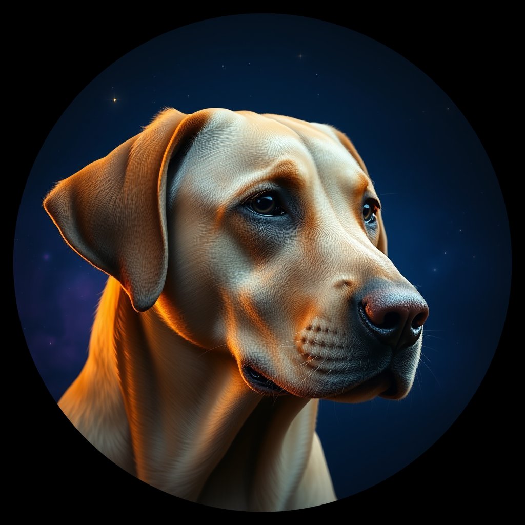 Cosmic medallion portrait of 85_G0380_0245, a Labrador Retriever