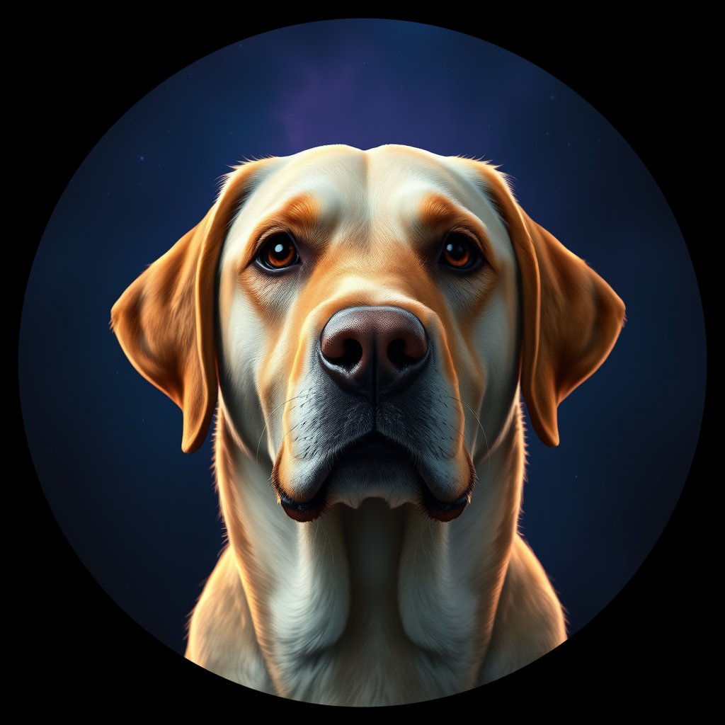Cosmic medallion portrait of 862_380G_1532, a Labrador Retriever
