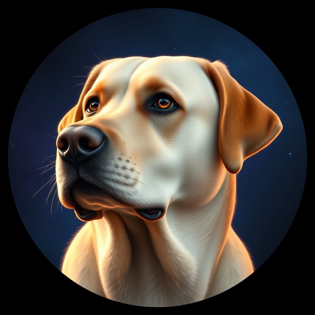 Cosmic medallion portrait of 865_380G_1556, a Labrador Retriever