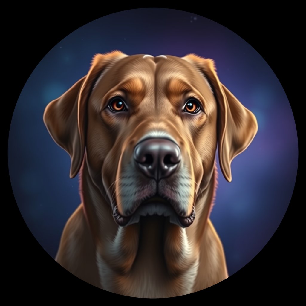 Cosmic medallion portrait of 869_380G_1606, a Labrador Retriever