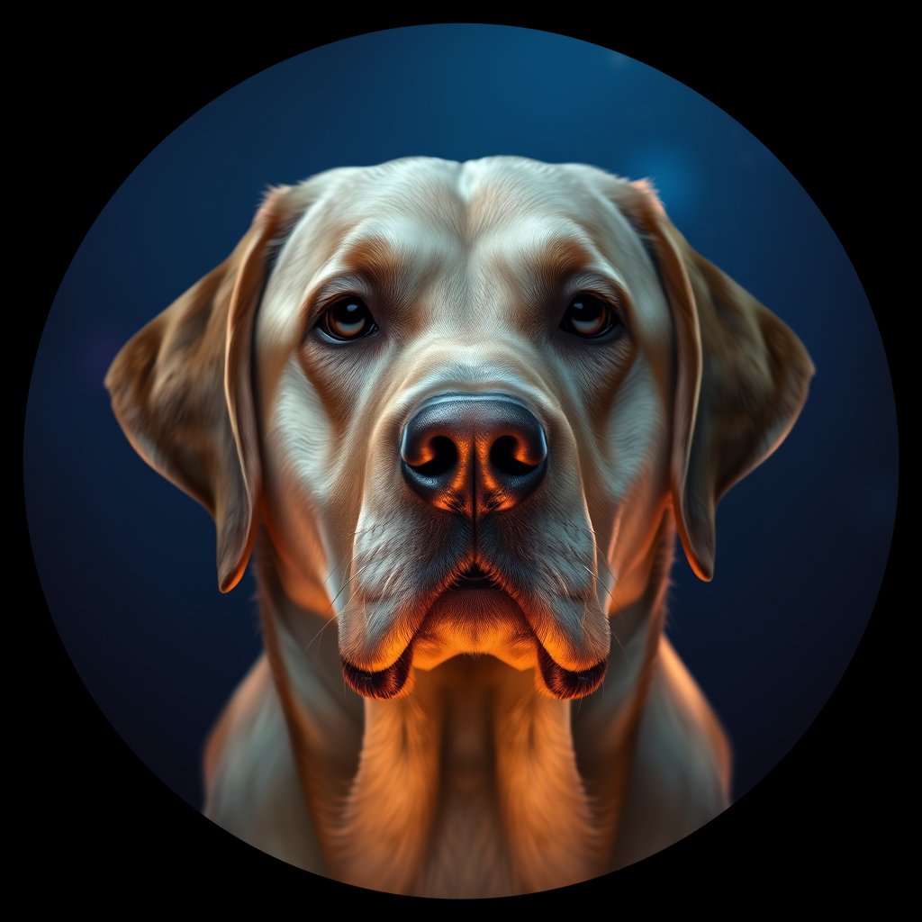 Cosmic medallion portrait of 872_380G_1228, a Labrador Retriever