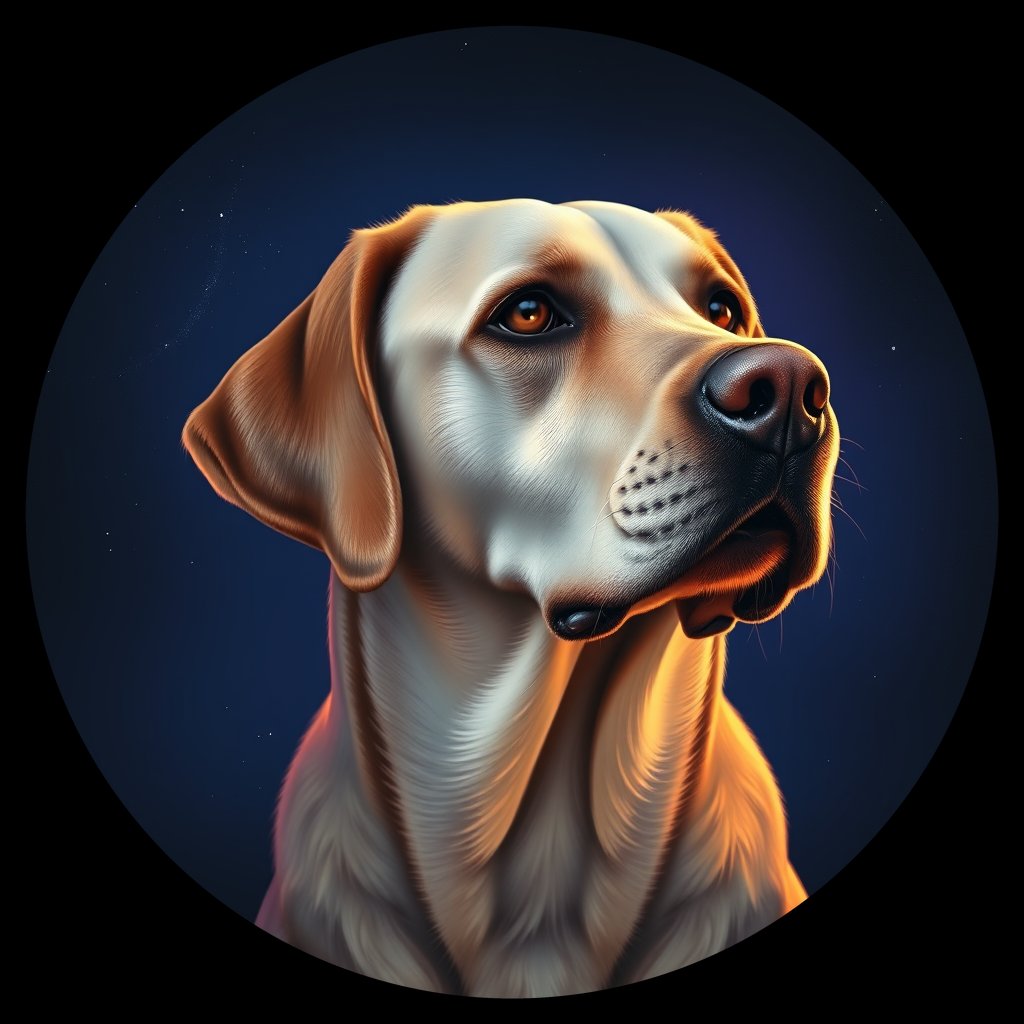 Cosmic medallion portrait of 873_380G_1239, a Labrador Retriever