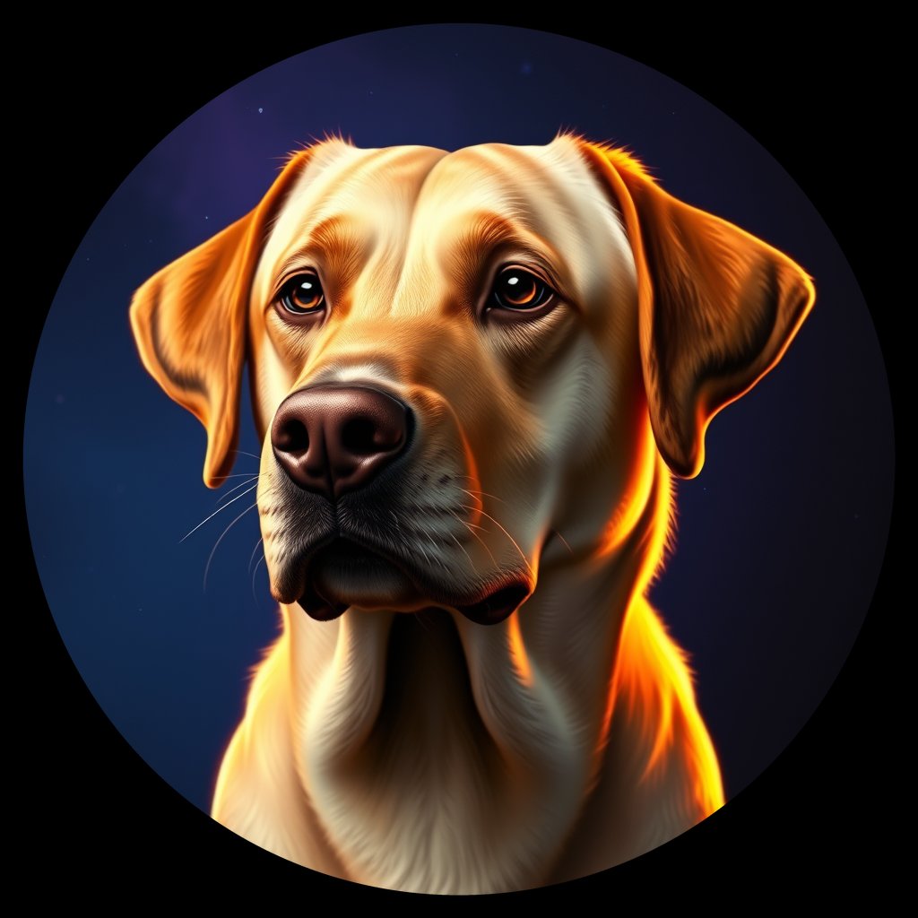 Cosmic medallion portrait of 878_380G_1569, a Labrador Retriever